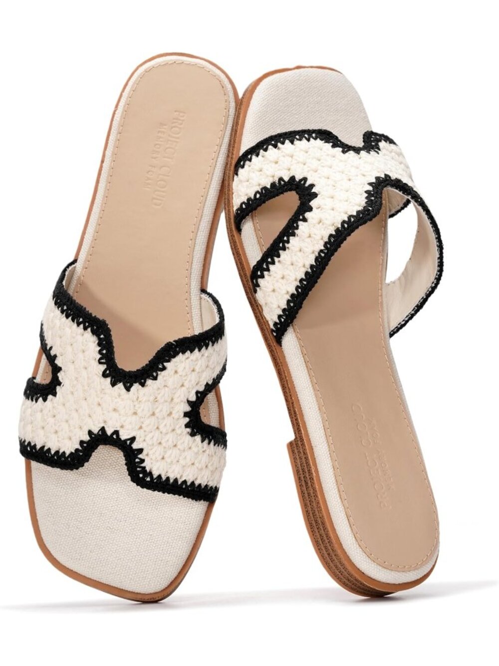 Women Cream Multi Genuine Leather Sandals Flat Slides Mules Memory Foam Footwear